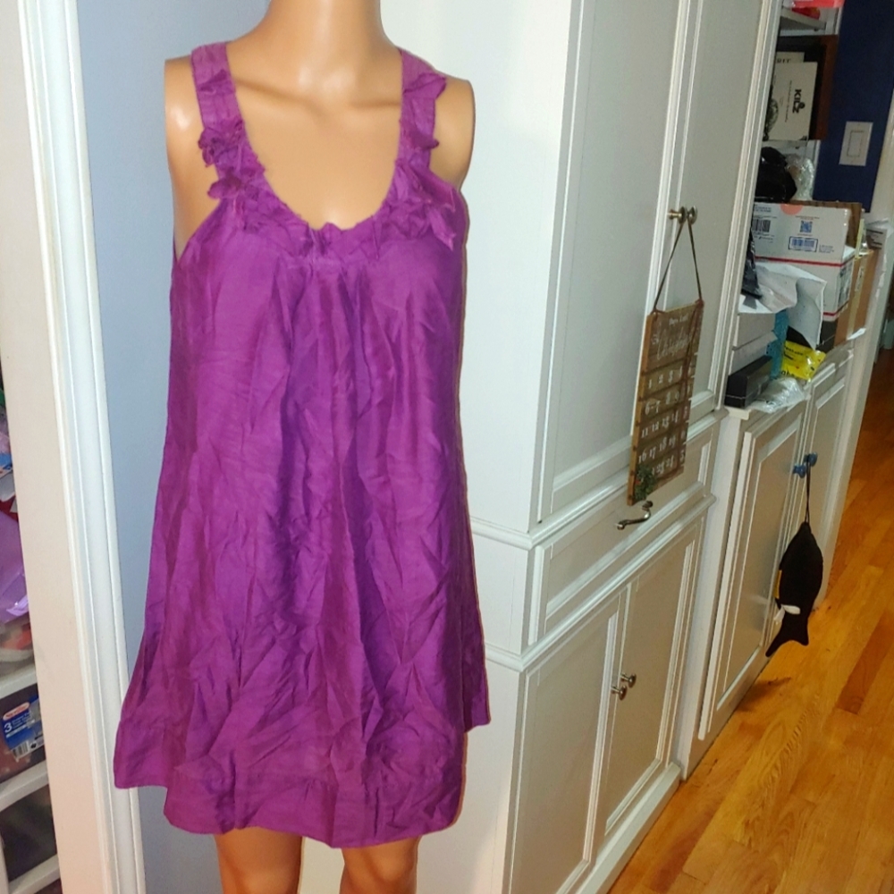 Plum Inspira Mini Dress with Ruffle Neckline SMALL